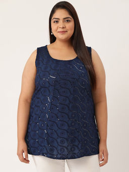 theRebelinme - Plus Size Womens Navy Blue Embellished Top