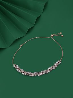 Carlton London - Premium Rose Gold Toned Cubic Zirconia Studded Rose Gold-Plated Chocker Necklace