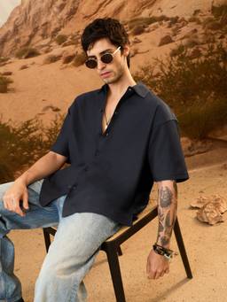 The Souled Store - Deep Sapphire Men Oversized Shirts