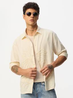 The Souled Store - Cream Men Cotton Linen Shirts