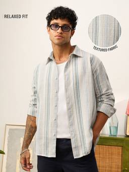 The Souled Store - Stripes Citus Sky Men Relaxed Shirts