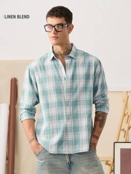 The Souled Store - Riviera Blue Men Cotton Linen Shirts