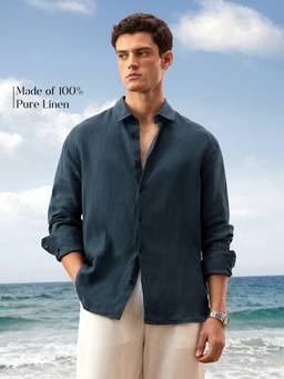 The Souled Store - Luxe Core Navy Men Cotton Linen Shirts