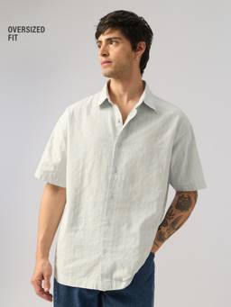 The Souled Store - Light Aqua Men Cotton Linen Shirts