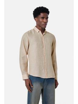 Snitch - Beige Solid Full Sleeves Regular Shirt For Men