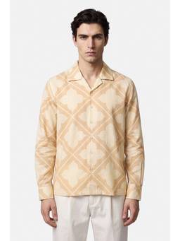 Snitch - Beige Geometric Full Sleeves Regular Shirt For Men