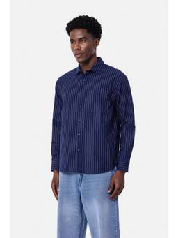 Snitch - Navy Stripes Full Sleeves Regular Shirt For Men