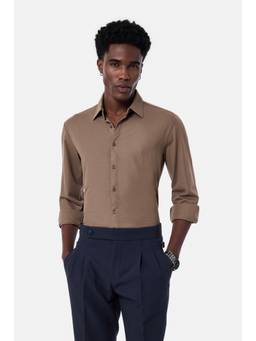 Snitch - Brown Solid Full Sleeves Regular Shirt For Men