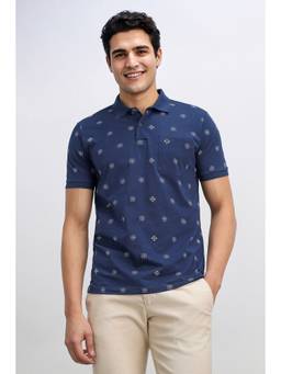 Allen Solly - Men Navy Print Polo Neck T-shirt