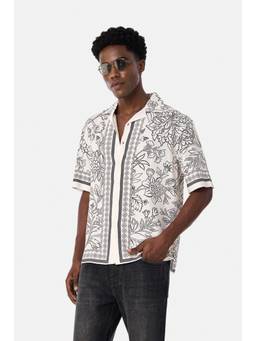 Snitch - Off White Floral Half Sleeves Boxy Shirt For Men