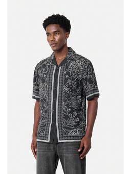 Snitch - Black Floral Half Sleeves Boxy Shirt For Men