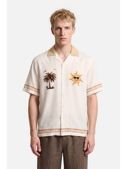 Snitch - Off White Printed Half Sleeves Boxy Shirt For Men