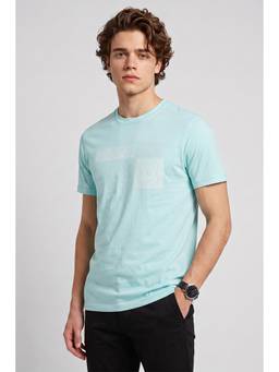 Peter England - Men Light Blue Print Round Crew Neck T-shirt
