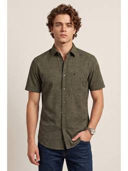 Peter England - Men Olive Slim Fit Print Shirt