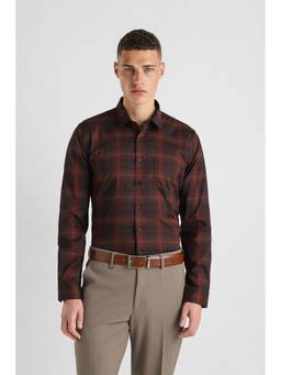 Van Heusen - Men Brown Slim Fit Check Full Sleeves Formal Shirt