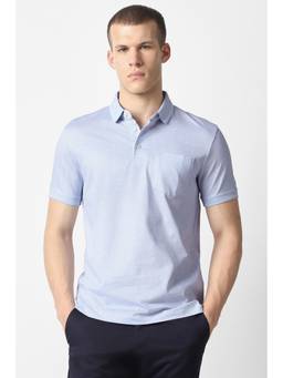 Van Heusen - Men Light Blue Print Polo Neck T-shirt