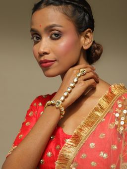 Ruby Raang Studio - Gold-Plated White & Green Brass Kundan Harness