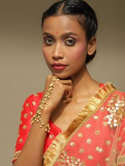Ruby Raang Studio - Gold-Plated & White Brass Kundan Bangle-Style Harness