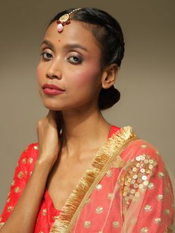 Ruby Raang Studio - Pink & Gold Plated Kundan Studded Maang Tikka