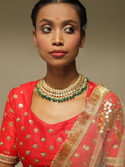 Ruby Raang Studio - Gold-Plated & Green Kundan Studded Brass Necklace