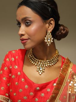 Ruby Raang Studio - Gold-Plated Kundan Choker with Earring