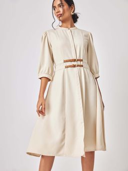 The Label Life - Off White Double Belted Knee Length Dress