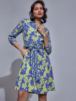 The Label Life - Blue and Pear Floral Print Shirt Mini Dress
