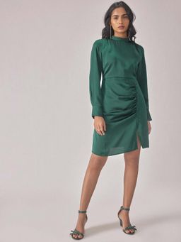 The Label Life - Bottle Green Satin Mini Dress