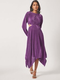 The Label Life - Plum Pleated Cut Out Dress