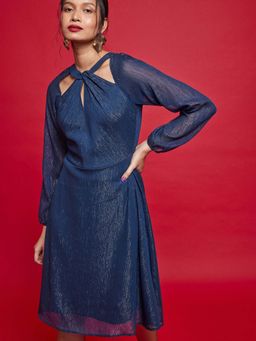 The Label Life - Navy Twisted Neckline Midi Dress