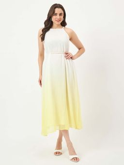 Madame - Off White And Yellow Flared Dress With Belt