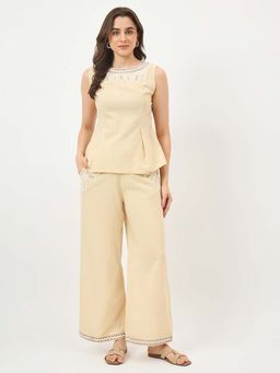 Madame - Beige Embroidered Co-ord Set