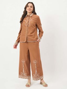 Madame - Brown Embroidered Co-ord Set