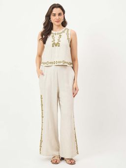 Madame - Beige Embroidered Co-ord Set