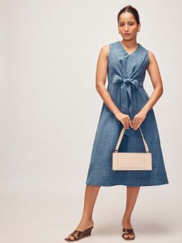 The Label Life - Slate Blue Linen Front Tie Dress