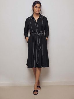 The Label Life - Black Contrast Piping Dress With Belt