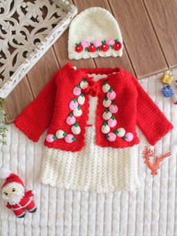 Woonie - Girls Red Acrylic Dress and Shrug with Cap