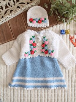 Woonie - Girls Blue Acrylic Dress and Shrug with Cap