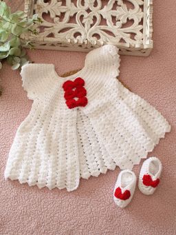 Woonie - Girls White Acrylic Dress with Pair of Booties