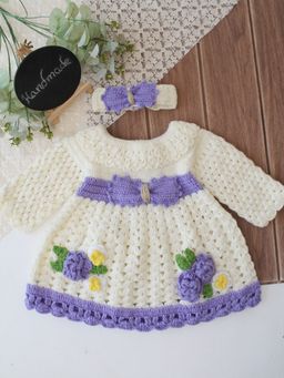 Woonie - Girls Cream Acrylic Dress with Headband