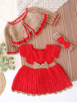 Woonie - Girls Red Acrylic Dress and Shrug with Headband
