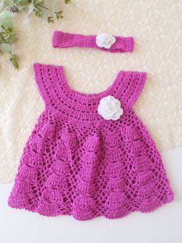 Woonie - Girls Purple Acrylic Dress with Headband