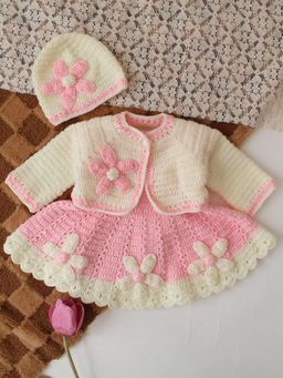 Woonie - Girls Pink Acrylic Dress and Shrug with Cap