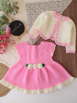 Woonie - Girls Pink Acrylic Dress with Shrug