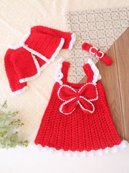 Woonie - Girls Red Acrylic Dress and Shrug with Headband