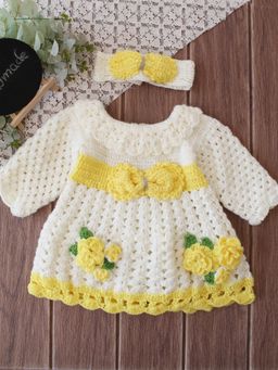Woonie - Girls Yellow Acrylic Dress with Headband