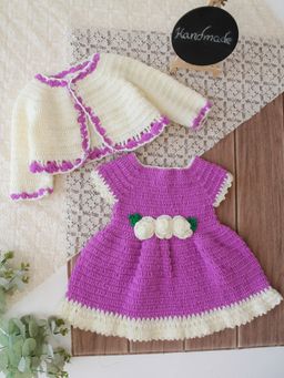 Woonie - Girls Purple Acrylic Dress with Shrug