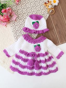 Woonie - Girls Purple Acrylic Dress with Cap