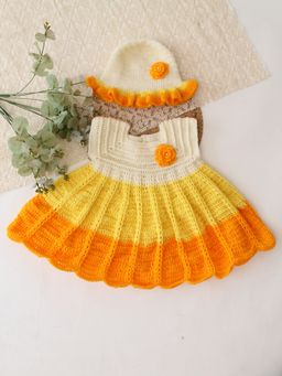 Woonie - Girls Yellow Acrylic Dress with Cap