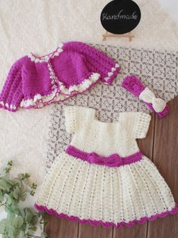 Woonie - Girls Cream Acrylic Dress and Shrug with Headband